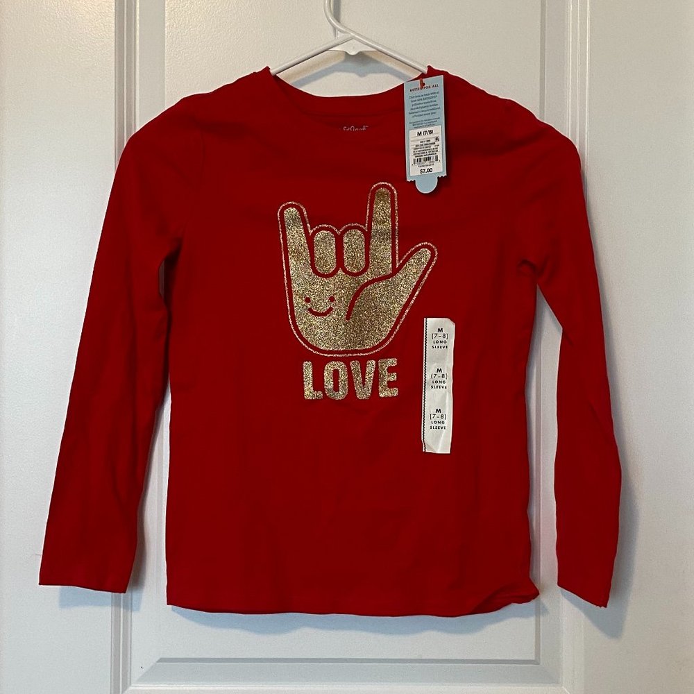 NWT Cat & Jack Red Love Long Sleeve Top | M (7/8)